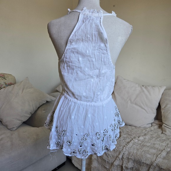 Ecote XS White Embroidered Beaded Embellished Peplum Sleeveless Tank Top - Picture 6 of 10
